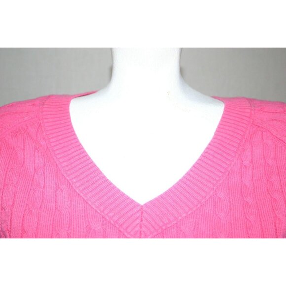 Jeanne Pierre Womens Pink Cable Knit V-Neck Short Sleeve Sweater Size Medium - Picture 2 of 6